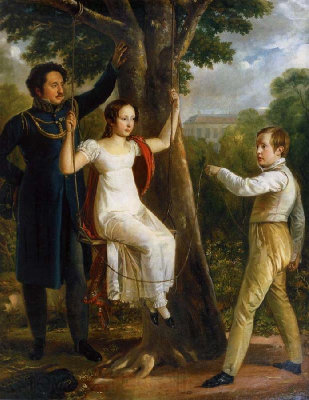 unknow artist Major Mauritz Clairfelt with sons and daughter in sway